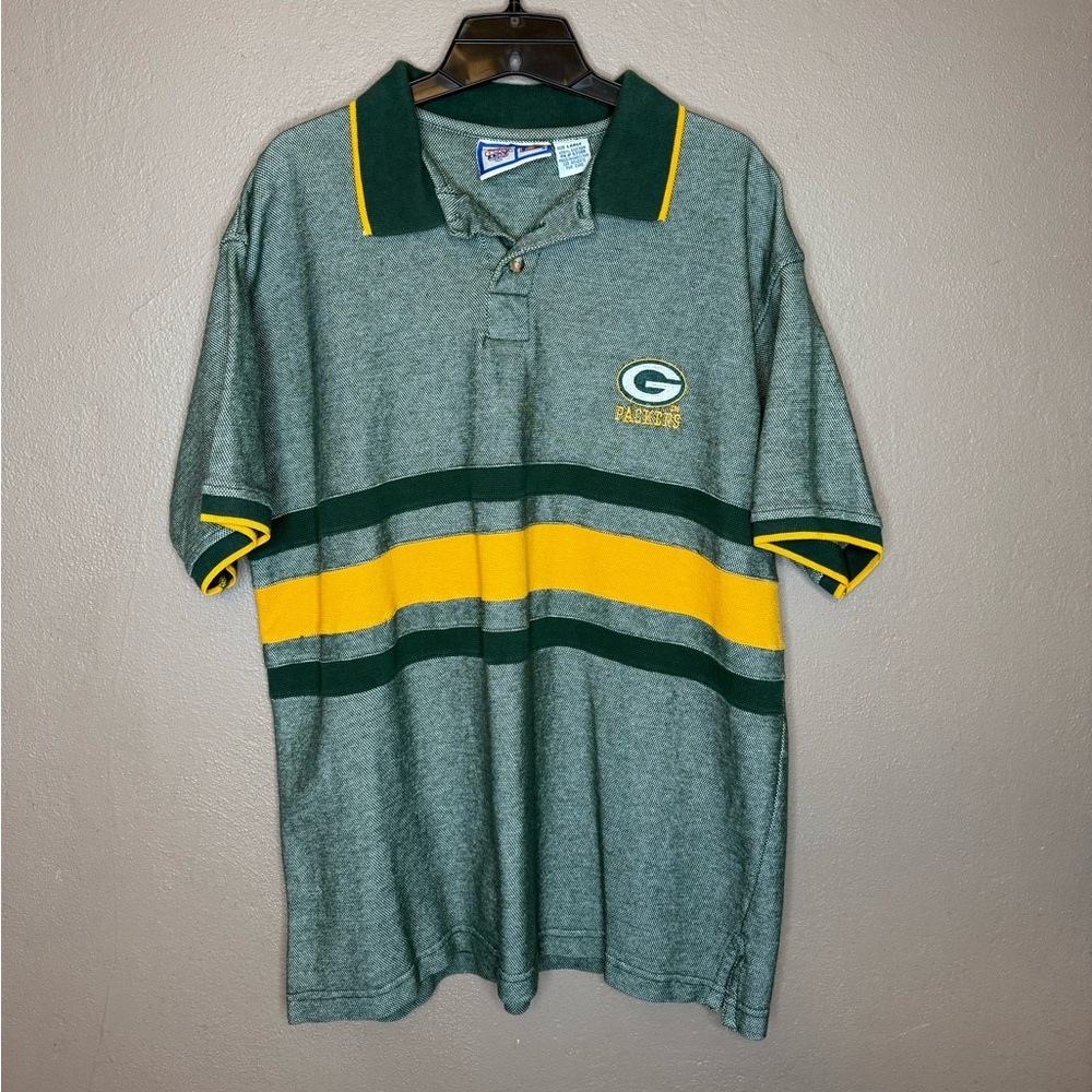 Men's Vintage Green Bay Packers Green & Gold Polo Shirt Size Large NFL Football
